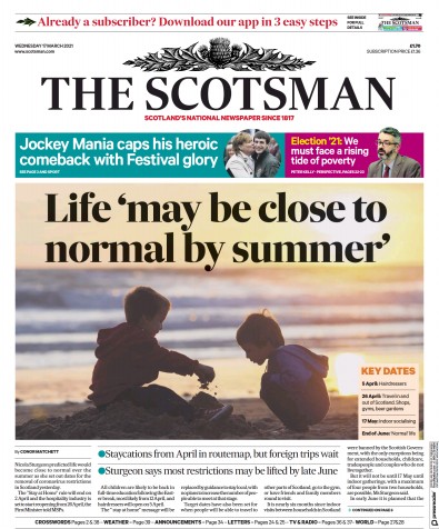 The Scotsman Newspaper Front Page (UK) for 17 March 2021