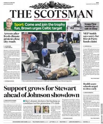 The Scotsman Newspaper Front Page (UK) for 18 June 2019