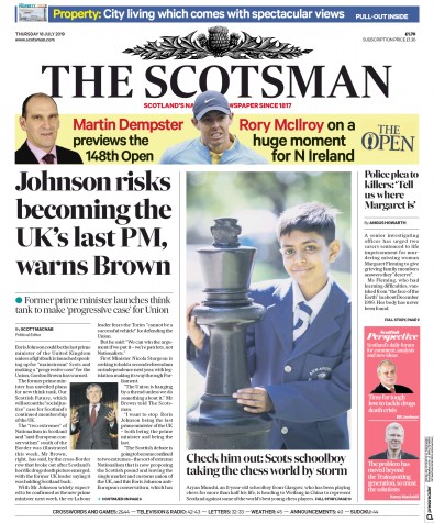 The Scotsman Newspaper Front Page (UK) for 18 July 2019