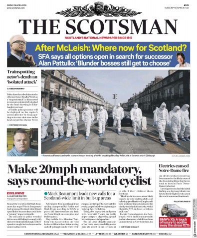 The Scotsman Newspaper Front Page (UK) for 19 April 2019