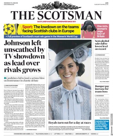 The Scotsman Newspaper Front Page (UK) for 19 June 2019