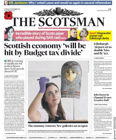 The Scotsman Newspaper Front Page (UK) for 1 November 2018