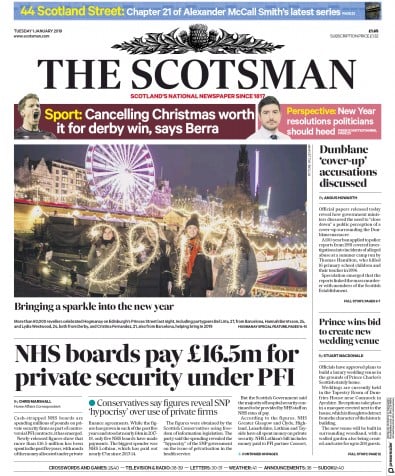 The Scotsman Newspaper Front Page (UK) for 1 January 2019
