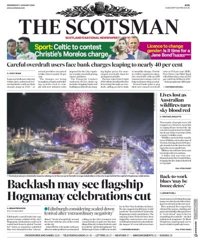 The Scotsman Newspaper Front Page (UK) for 1 January 2020