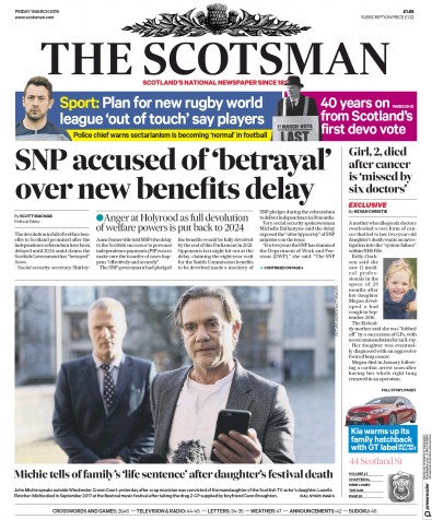 The Scotsman Newspaper Front Page (UK) for 1 March 2019