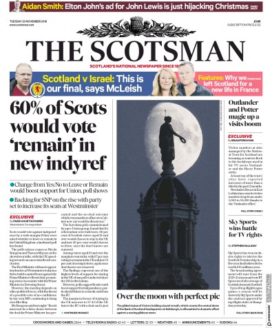 The Scotsman Newspaper Front Page (UK) for 20 November 2018