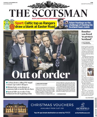 The Scotsman Newspaper Front Page (UK) for 20 December 2018