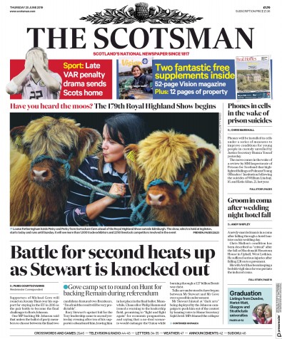 The Scotsman Newspaper Front Page (UK) for 20 June 2019