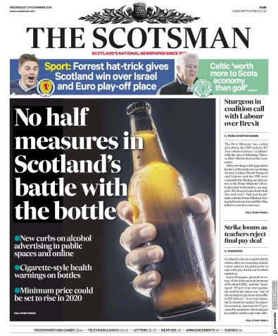 The Scotsman Newspaper Front Page (UK) for 21 November 2018
