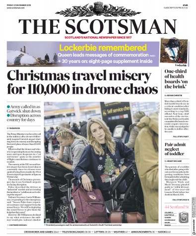 The Scotsman Newspaper Front Page (UK) for 21 December 2018