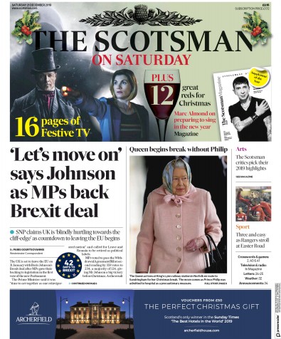 The Scotsman Newspaper Front Page (UK) for 21 December 2019