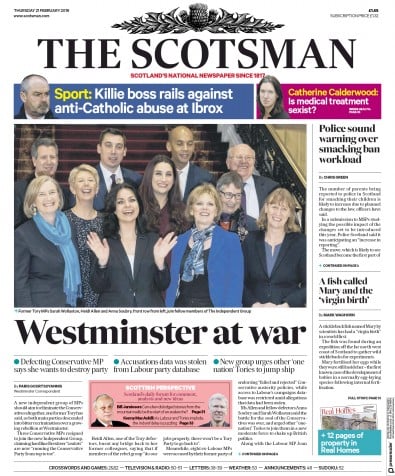 The Scotsman Newspaper Front Page (UK) for 21 February 2019