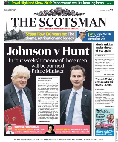The Scotsman Newspaper Front Page (UK) for 21 June 2019