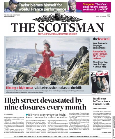 The Scotsman Newspaper Front Page (UK) for 21 August 2019