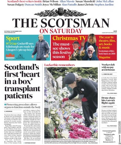 The Scotsman Newspaper Front Page (UK) for 22 December 2018
