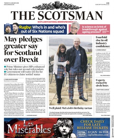 The Scotsman Newspaper Front Page (UK) for 22 January 2019