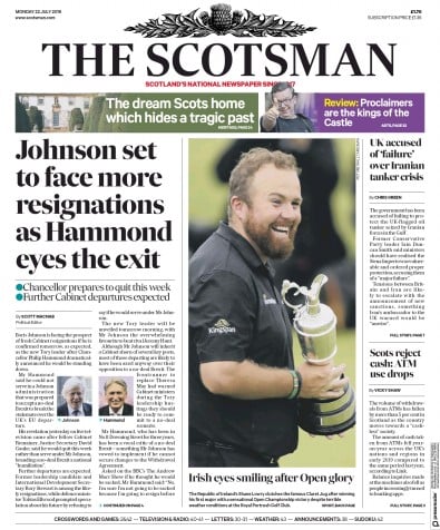 The Scotsman Newspaper Front Page (UK) for 22 July 2019