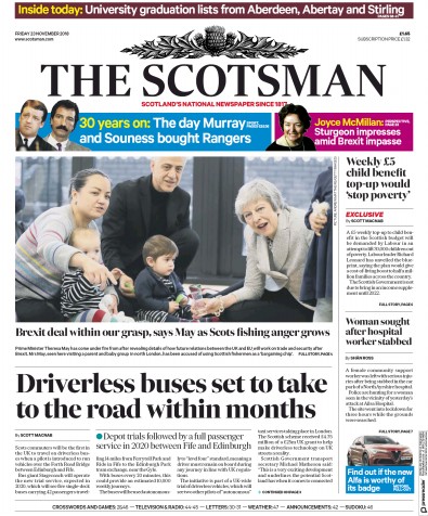 The Scotsman Newspaper Front Page (UK) for 23 November 2018