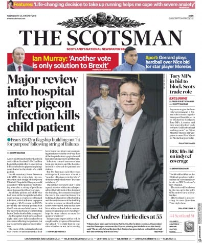 The Scotsman Newspaper Front Page (UK) for 23 January 2019