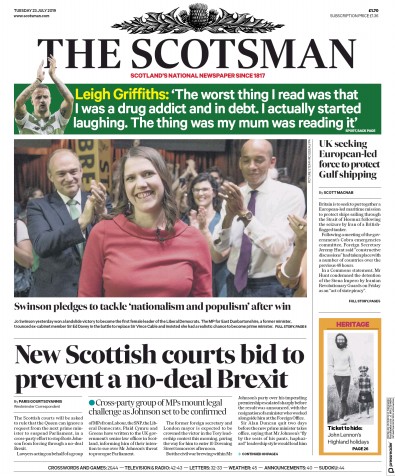 The Scotsman Newspaper Front Page (UK) for 23 July 2019
