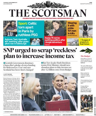 The Scotsman Newspaper Front Page (UK) for 24 November 2017