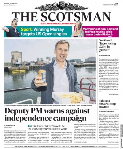 The Scotsman Newspaper Front Page (UK) for 24 June 2019