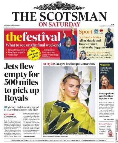 The Scotsman Newspaper Front Page (UK) for 24 August 2019