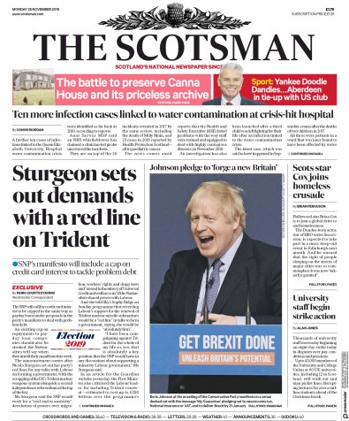 The Scotsman Newspaper Front Page (UK) for 25 November 2019