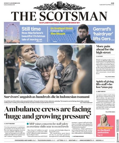 The Scotsman Newspaper Front Page (UK) for 25 December 2018