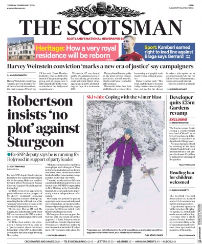 The Scotsman Newspaper Front Page (UK) for 25 February 2020