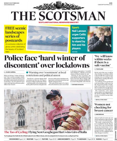 The Scotsman Newspaper Front Page (UK) for 26 October 2020