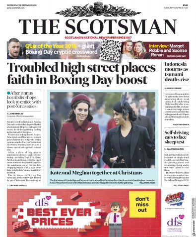 The Scotsman Newspaper Front Page (UK) for 26 December 2018