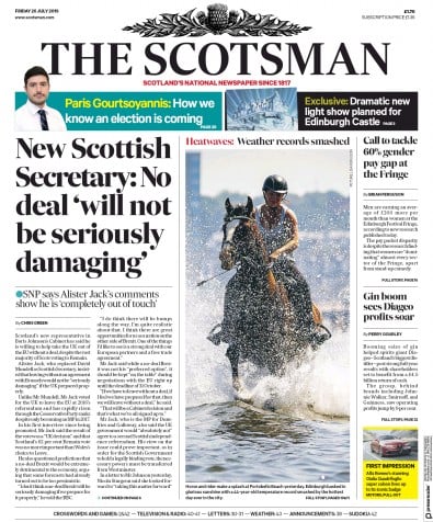 The Scotsman Newspaper Front Page (UK) for 26 July 2019