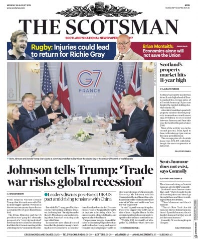 The Scotsman Newspaper Front Page (UK) for 26 August 2019