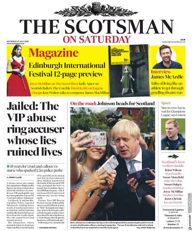 The Scotsman Newspaper Front Page (UK) for 27 July 2019