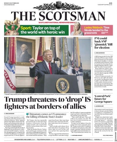 The Scotsman Newspaper Front Page (UK) for 28 October 2019
