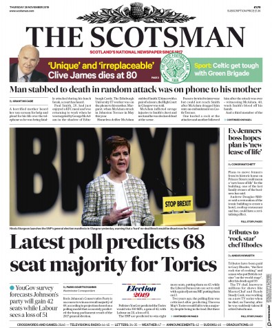 The Scotsman Newspaper Front Page (UK) for 28 November 2019