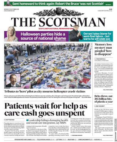 The Scotsman Newspaper Front Page (UK) for 29 October 2018