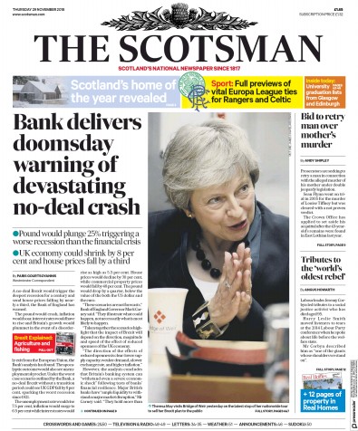 The Scotsman Newspaper Front Page (UK) for 29 November 2018