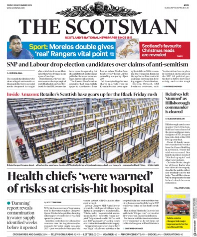 The Scotsman Newspaper Front Page (UK) for 29 November 2019