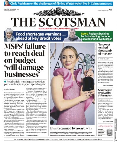 The Scotsman Newspaper Front Page (UK) for 29 January 2019
