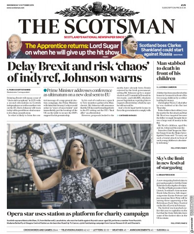 The Scotsman Newspaper Front Page (UK) for 2 October 2019