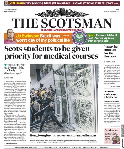 The Scotsman Newspaper Front Page (UK) for 2 July 2019