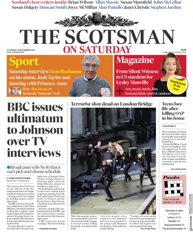 The Scotsman Newspaper Front Page (UK) for 30 November 2019