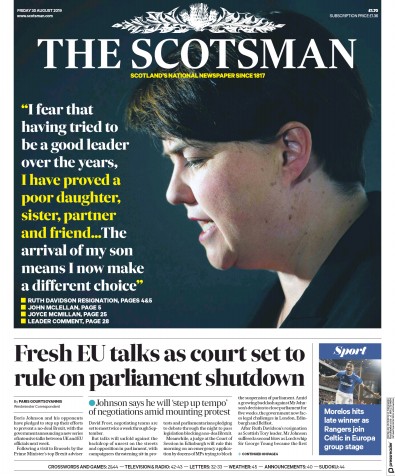 The Scotsman Newspaper Front Page (UK) for 30 August 2019