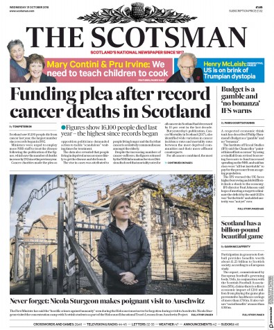 The Scotsman Newspaper Front Page (UK) for 31 October 2018