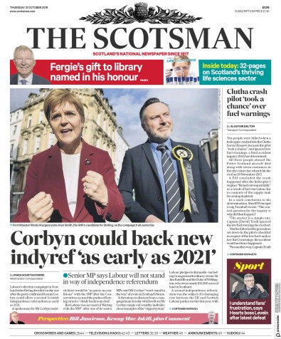 The Scotsman Newspaper Front Page (UK) for 31 October 2019