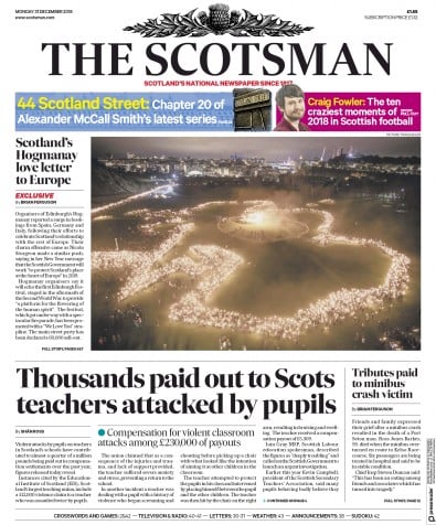 The Scotsman Newspaper Front Page (UK) for 31 December 2018