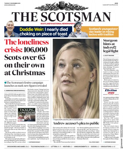 The Scotsman Newspaper Front Page (UK) for 3 December 2019