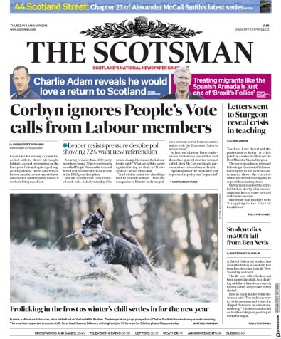 The Scotsman Newspaper Front Page (UK) for 3 January 2019